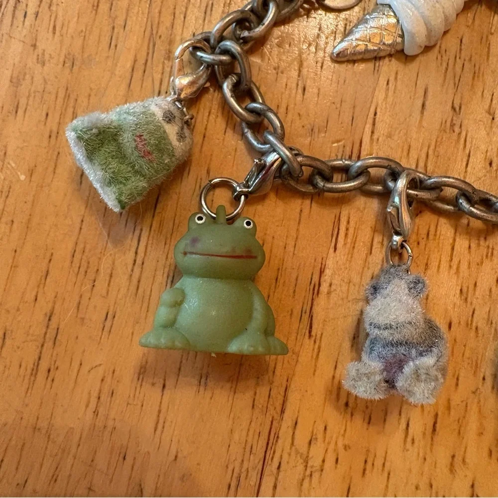 Claire's Silver Charm Bracelet with Green Frog and Teddy Bear